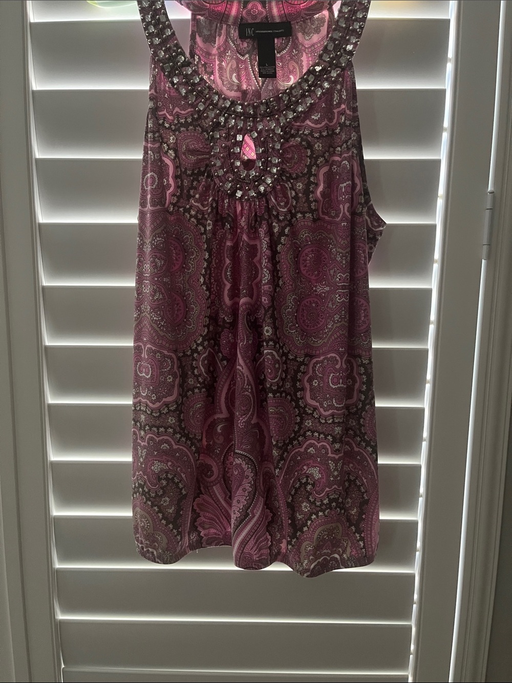 INC International Concepts Pink Paisley Beaded Tank top,